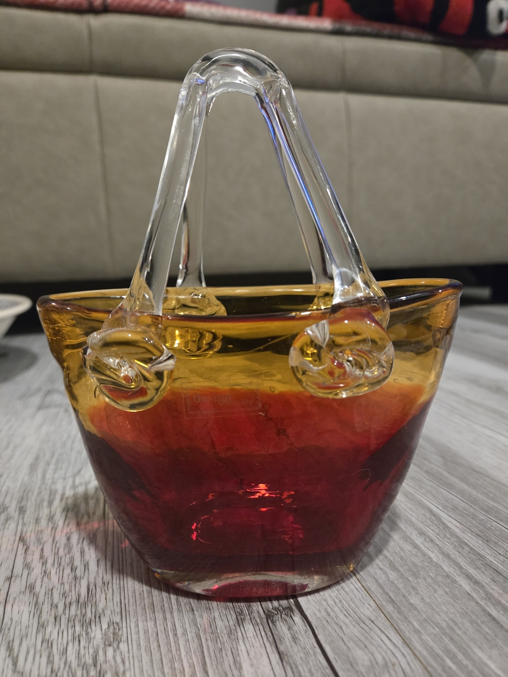 Vintage Design Society Art Glass Purse Handbag Vase - Red & Amber